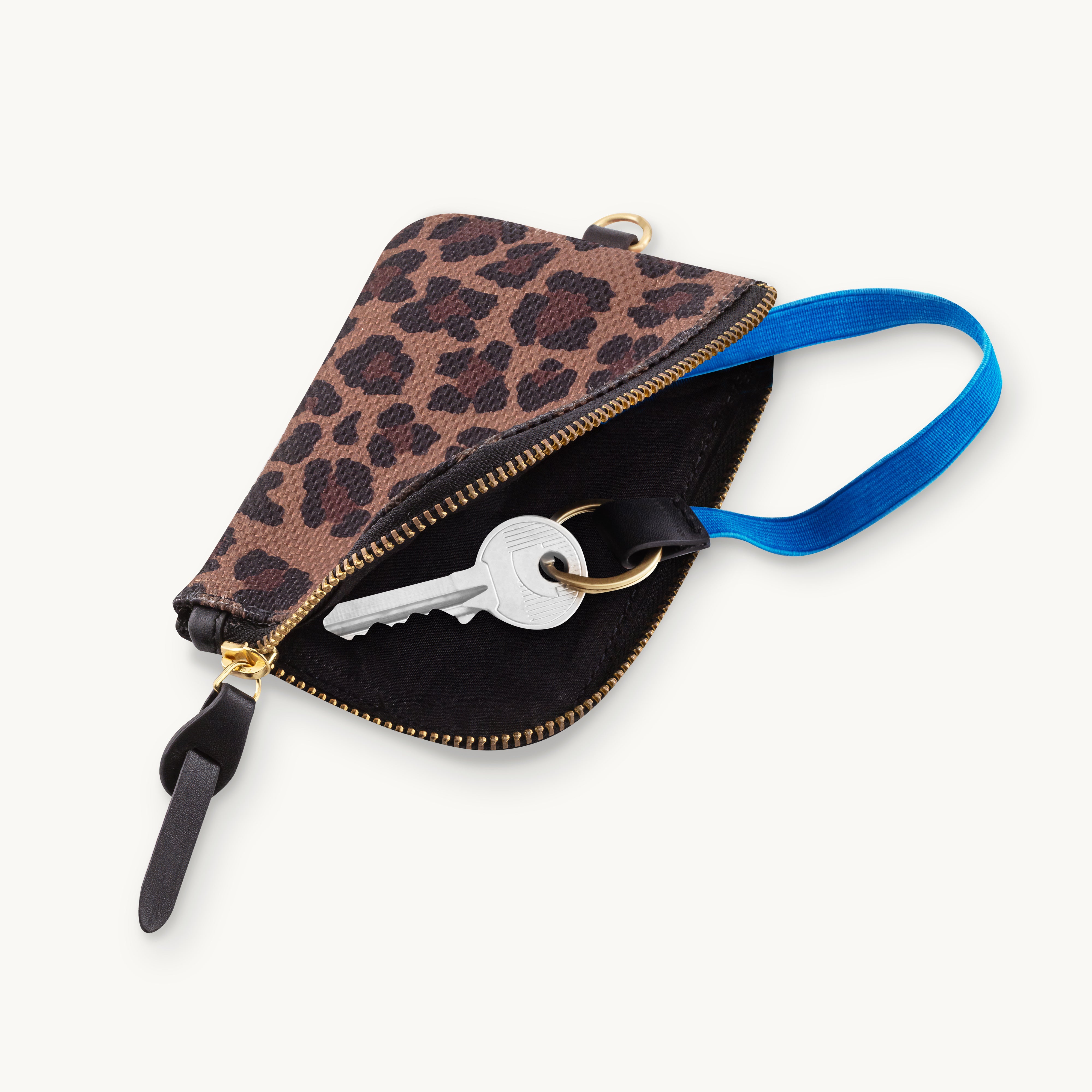 Porte-cartes en tissu et cuir léopard, porte-monnaie à accrocher au sac, accessoire pratique et tendance