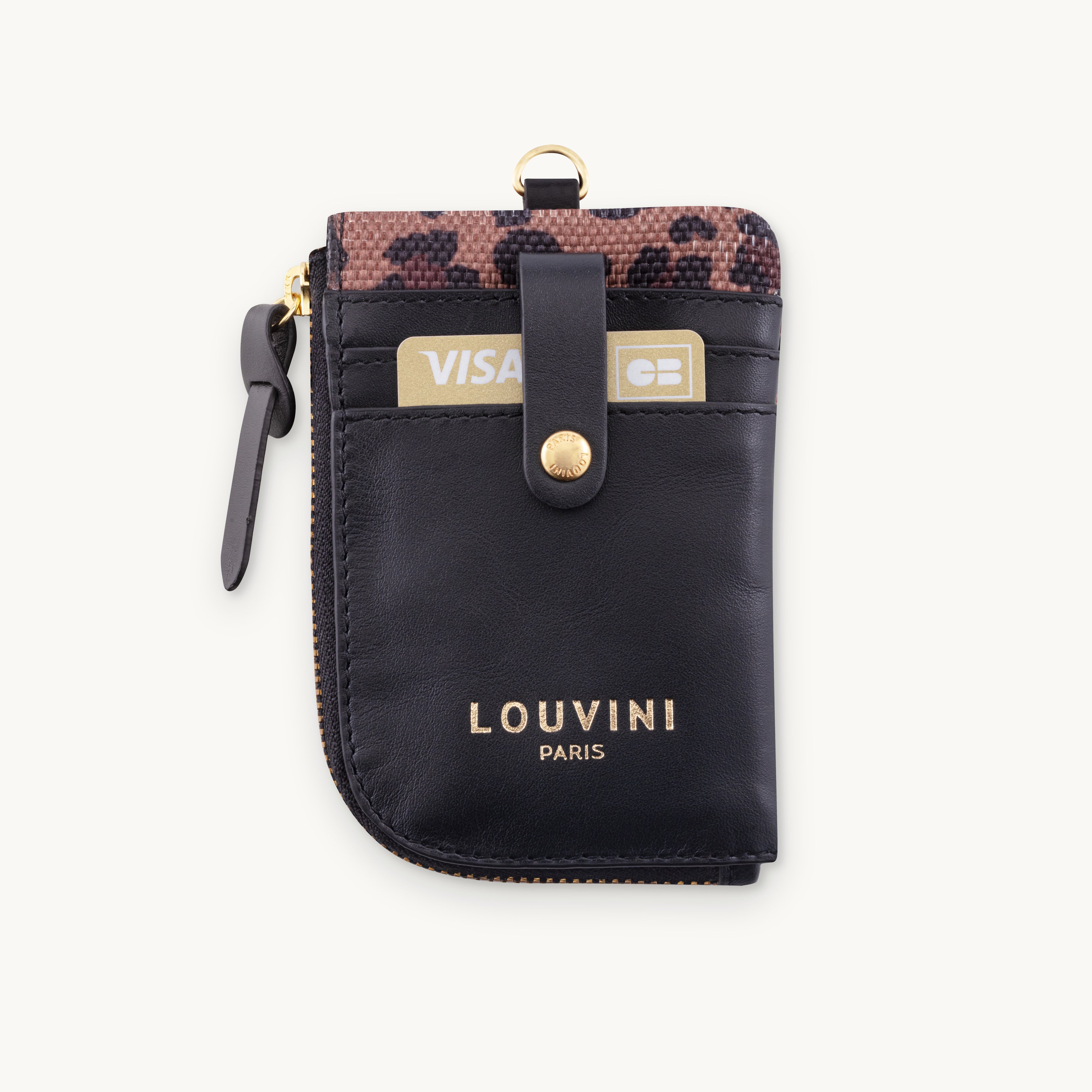 Porte-cartes en tissu et cuir léopard, porte-monnaie à accrocher au sac, accessoire pratique et tendance