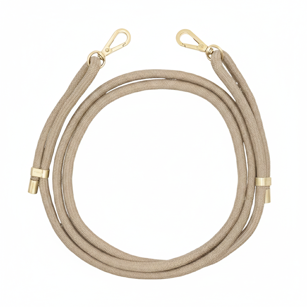 cordon bandoulière de téléphone ajustable beige taupe avec mousquetons dorés