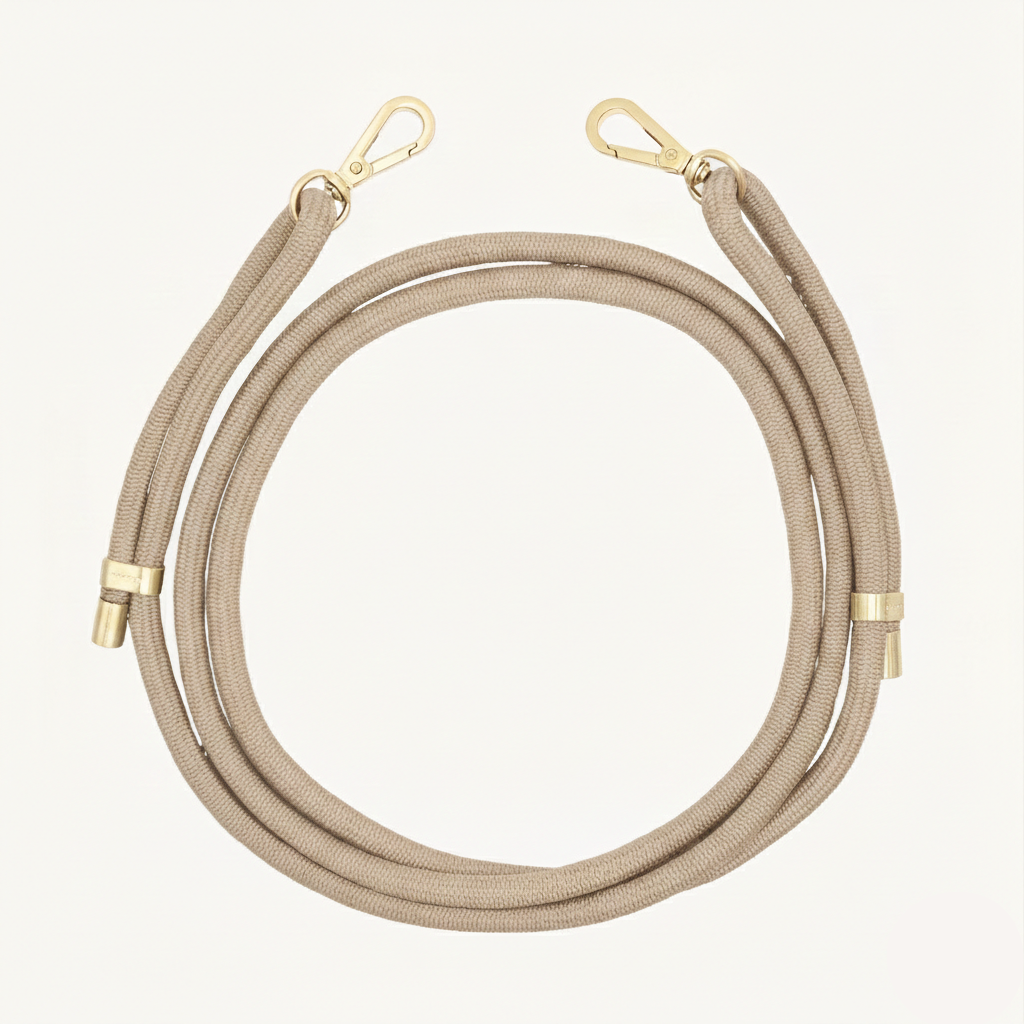 cordon bandoulière de téléphone ajustable beige taupe avec mousquetons dorés