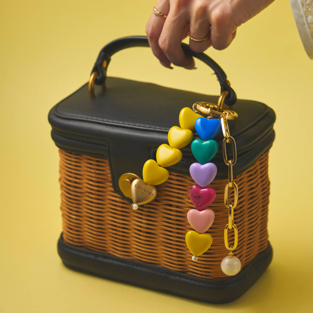 porte cle gri gri petits coeurs multicolores