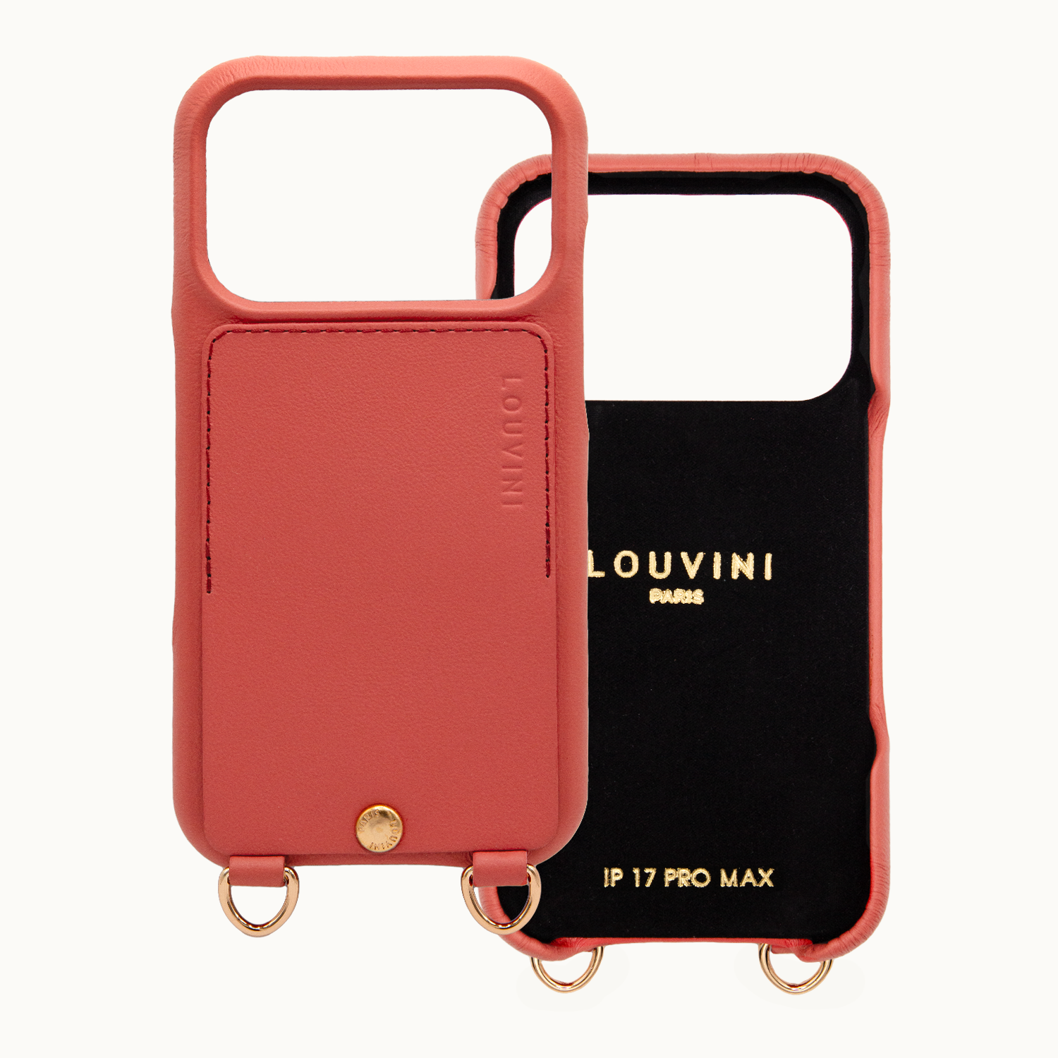 Coque iPhone cuir porte carte avec anneaux LOU - Blush