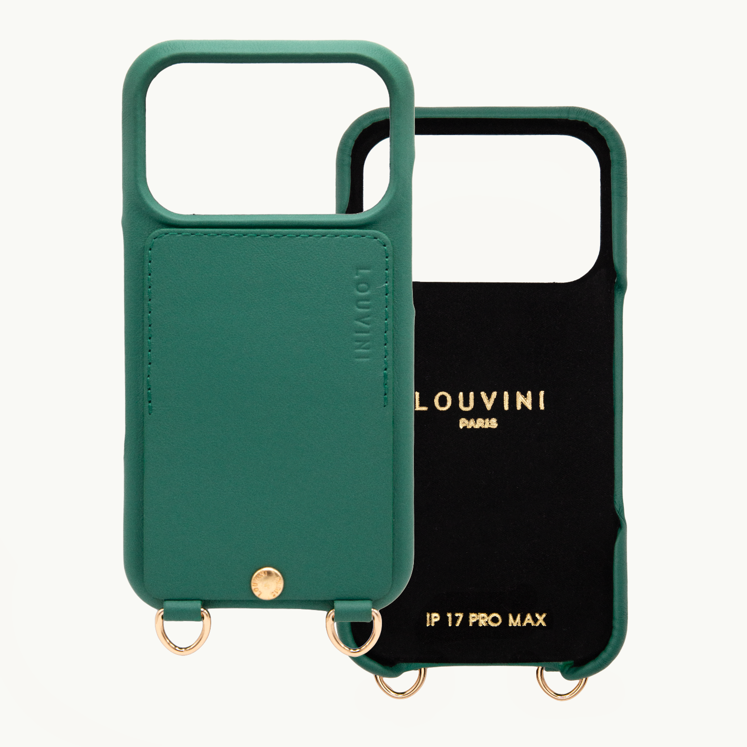 Coque iPhone cuir porte carte avec anneaux LOU - Emeraude