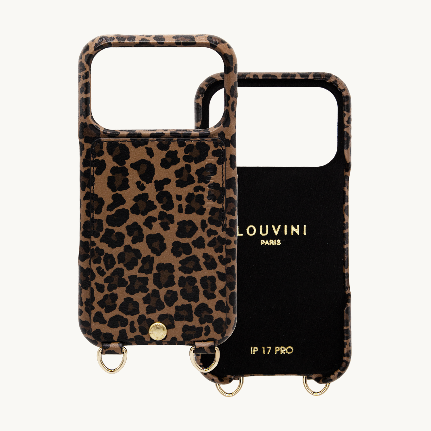 Coque iPhone cuir porte carte avec anneaux LOU - Léopard