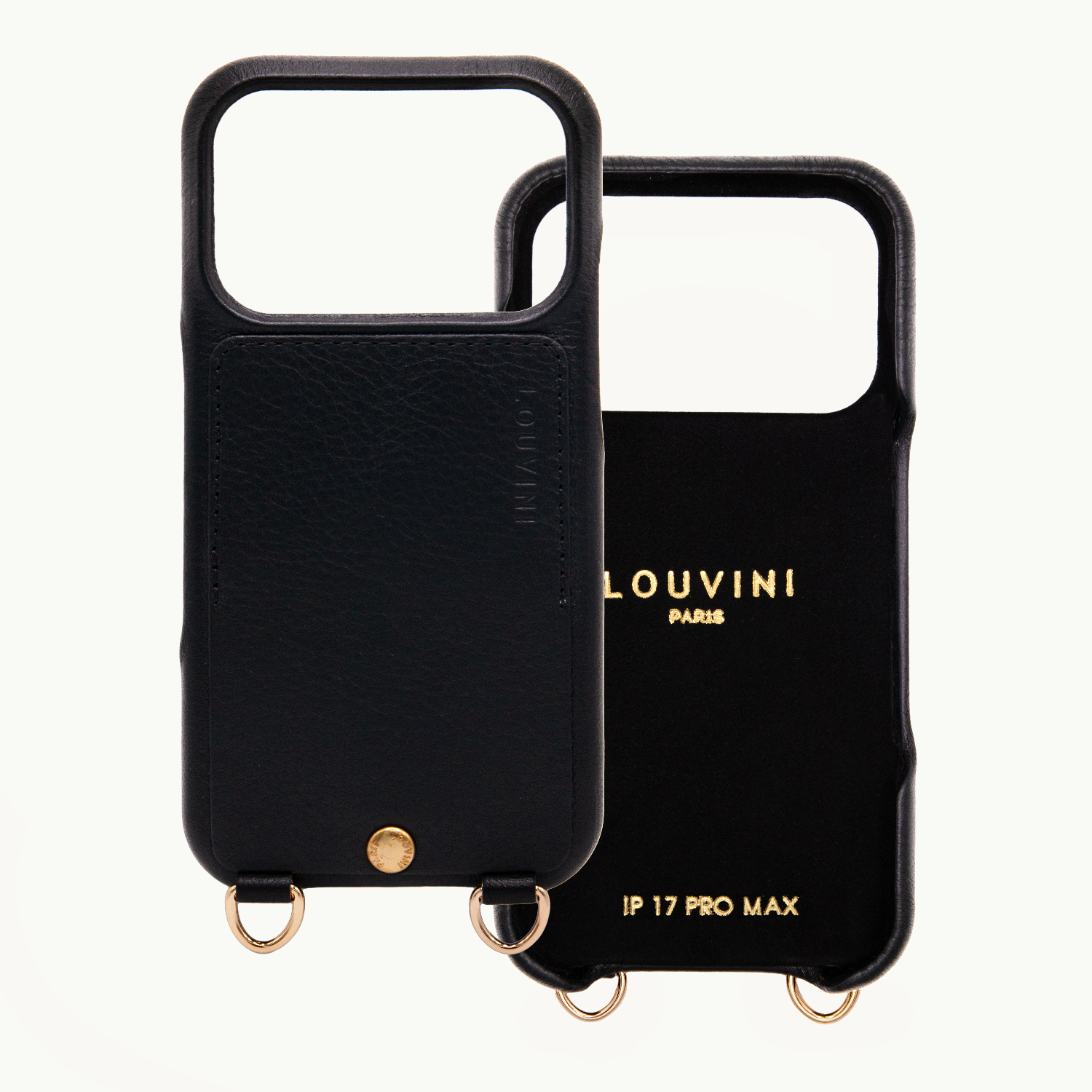 Coque iPhone cuir porte carte avec anneaux LOU - Noir