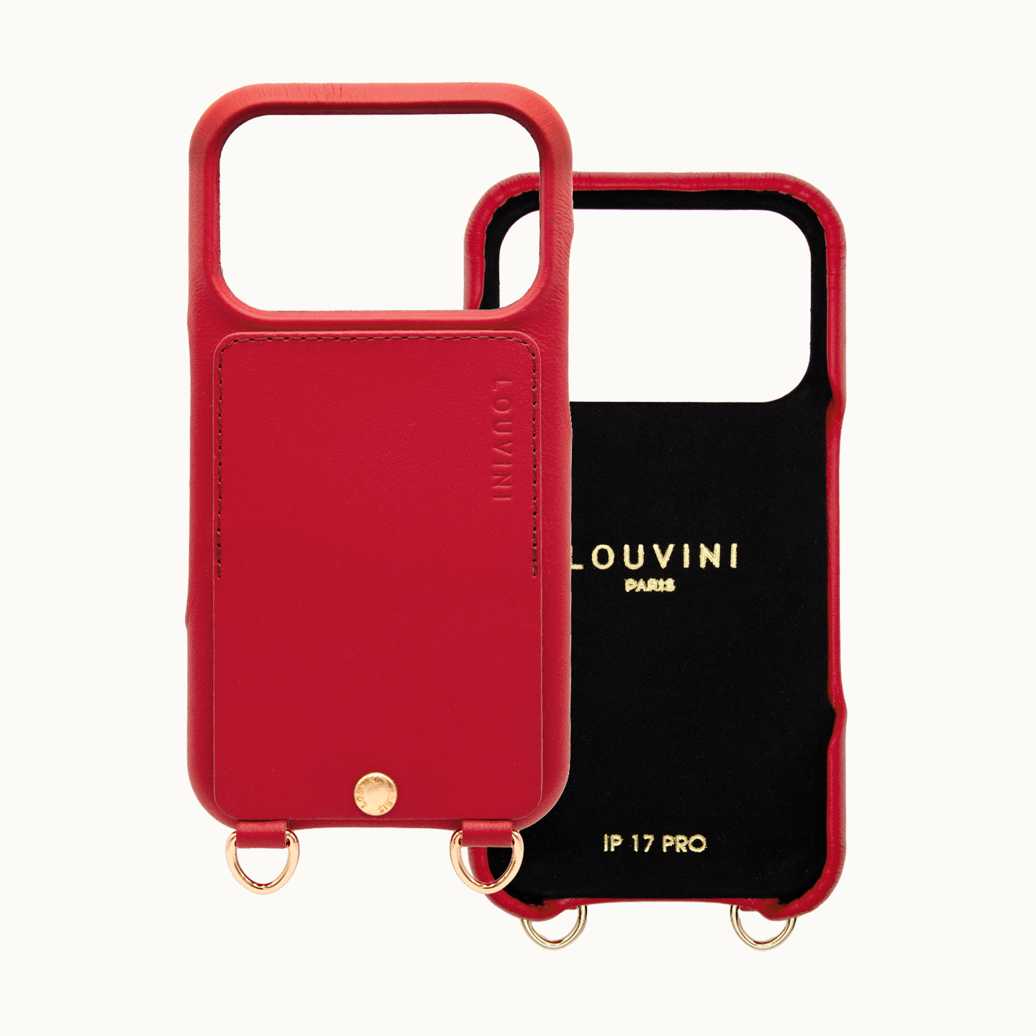 Coque iPhone cuir porte carte avec anneaux LOU - Rouge