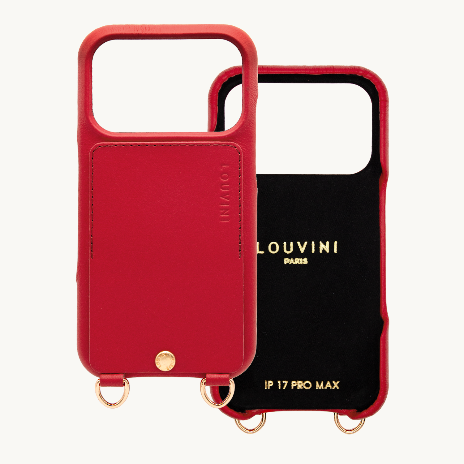Coque iPhone cuir porte carte avec anneaux LOU - Rouge