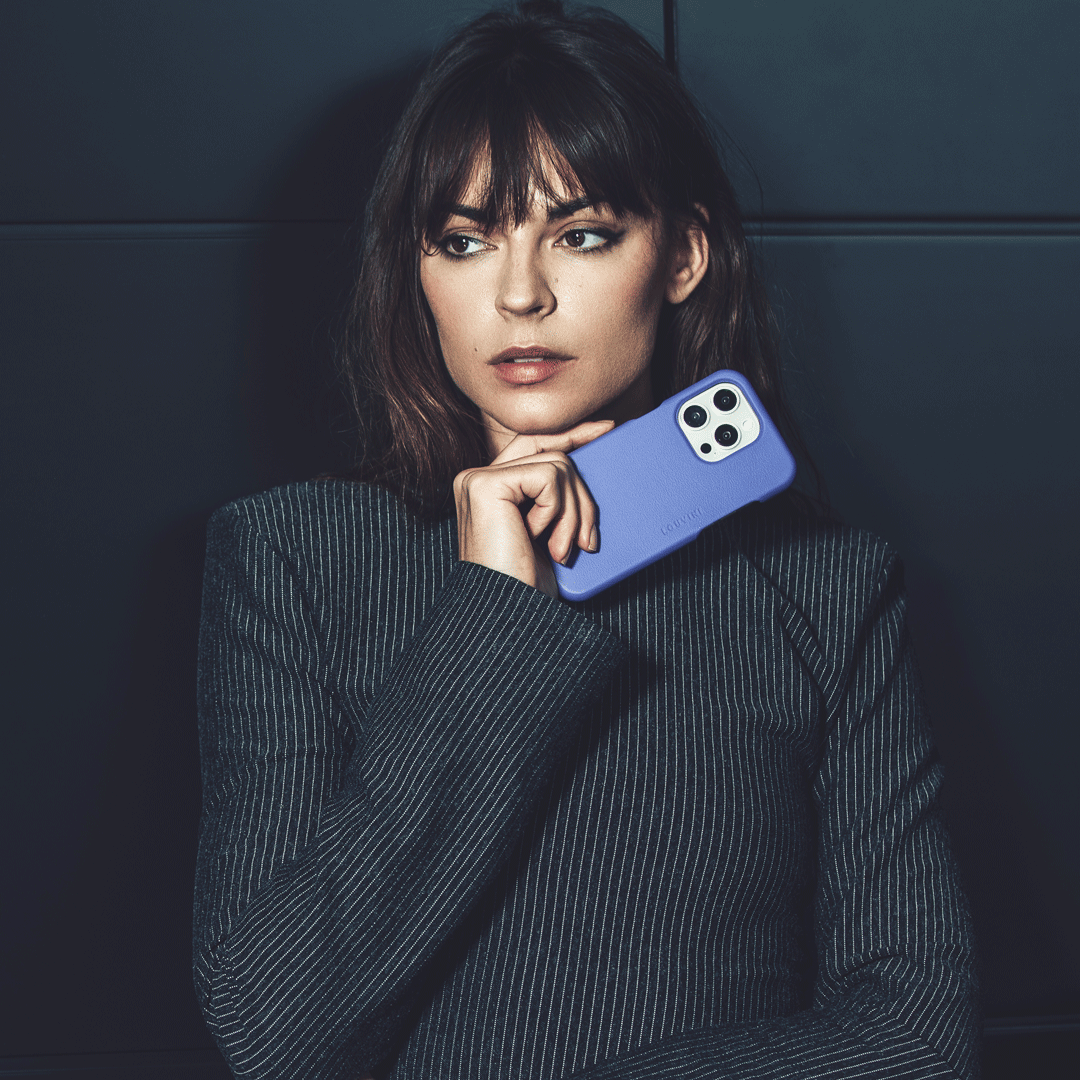 coque iphone magsafe en cuir violet