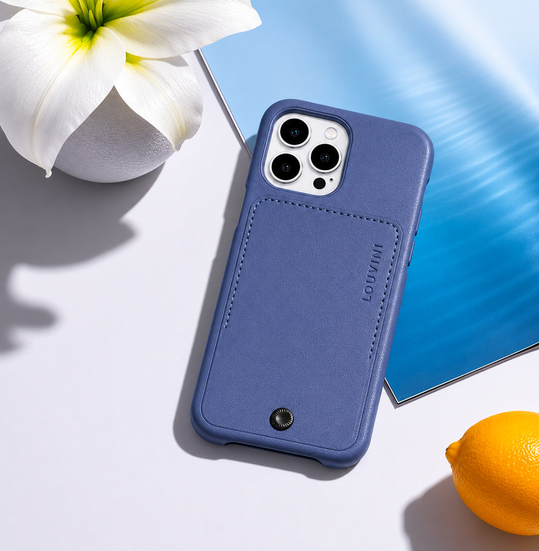 coque iphone en cuir bleu avec porte carte intégré