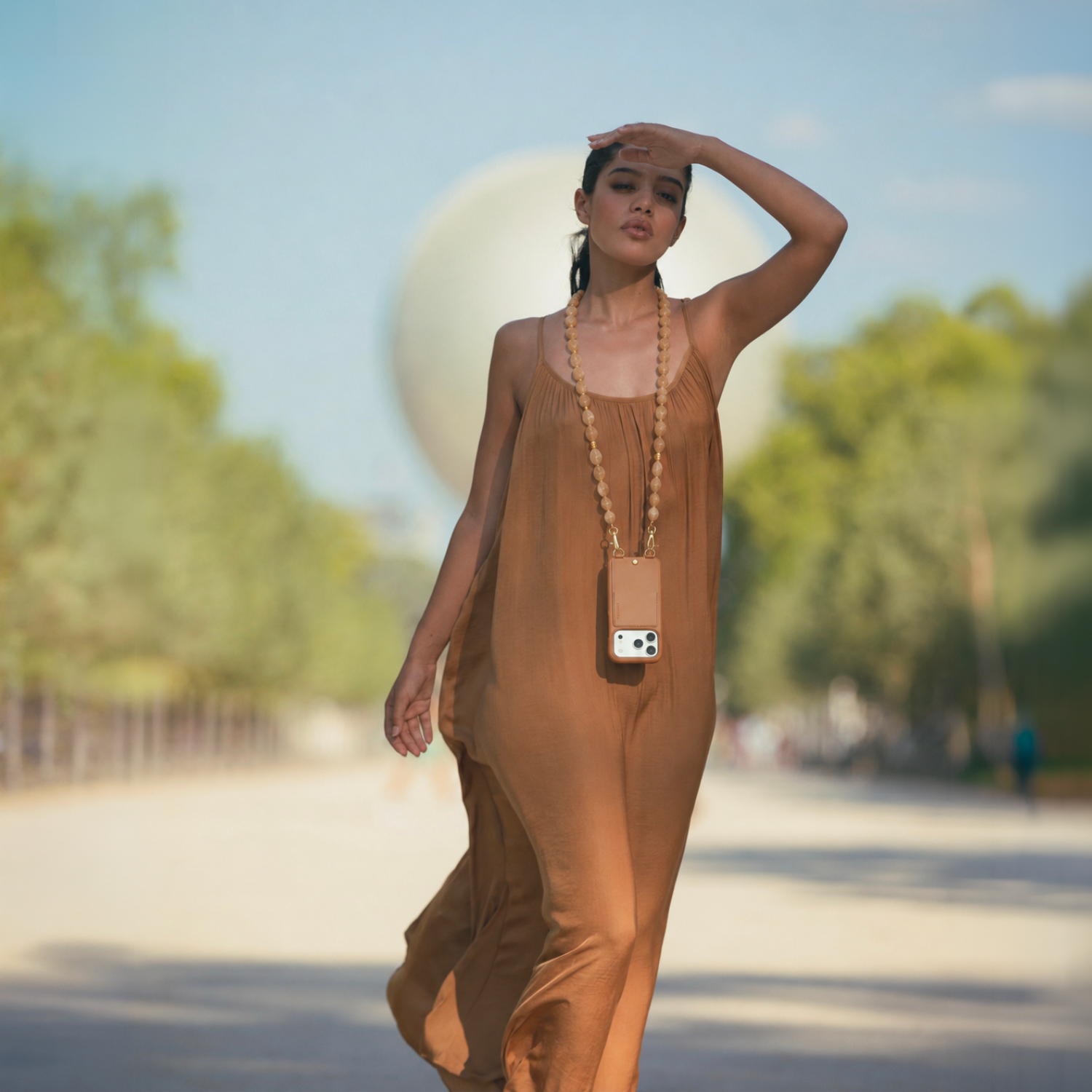 Coque iPhone cuir porte carte avec anneaux LOU - Camel