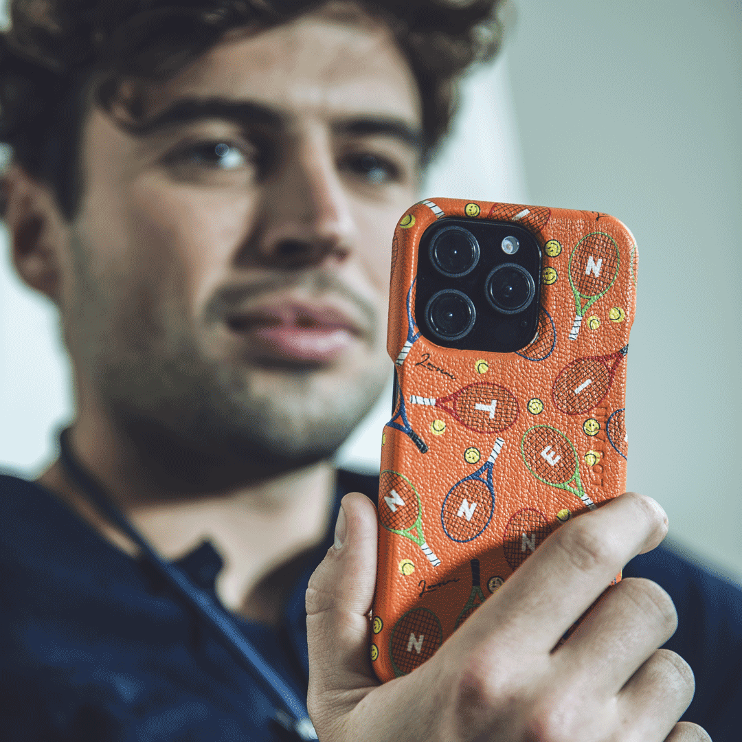 Coque iPhone MagSafe cuir avec anneaux MAX Tennis - Orange