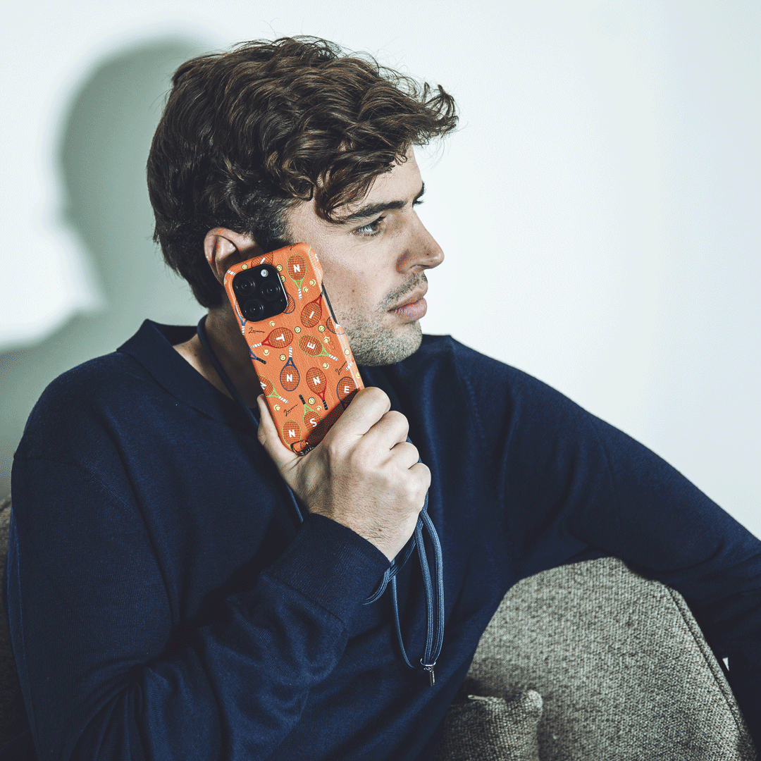 Coque iPhone MagSafe cuir avec anneaux MAX Tennis - Orange