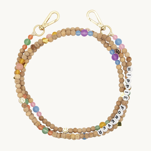 Chaîne de telephone bandouliere en perles de bois