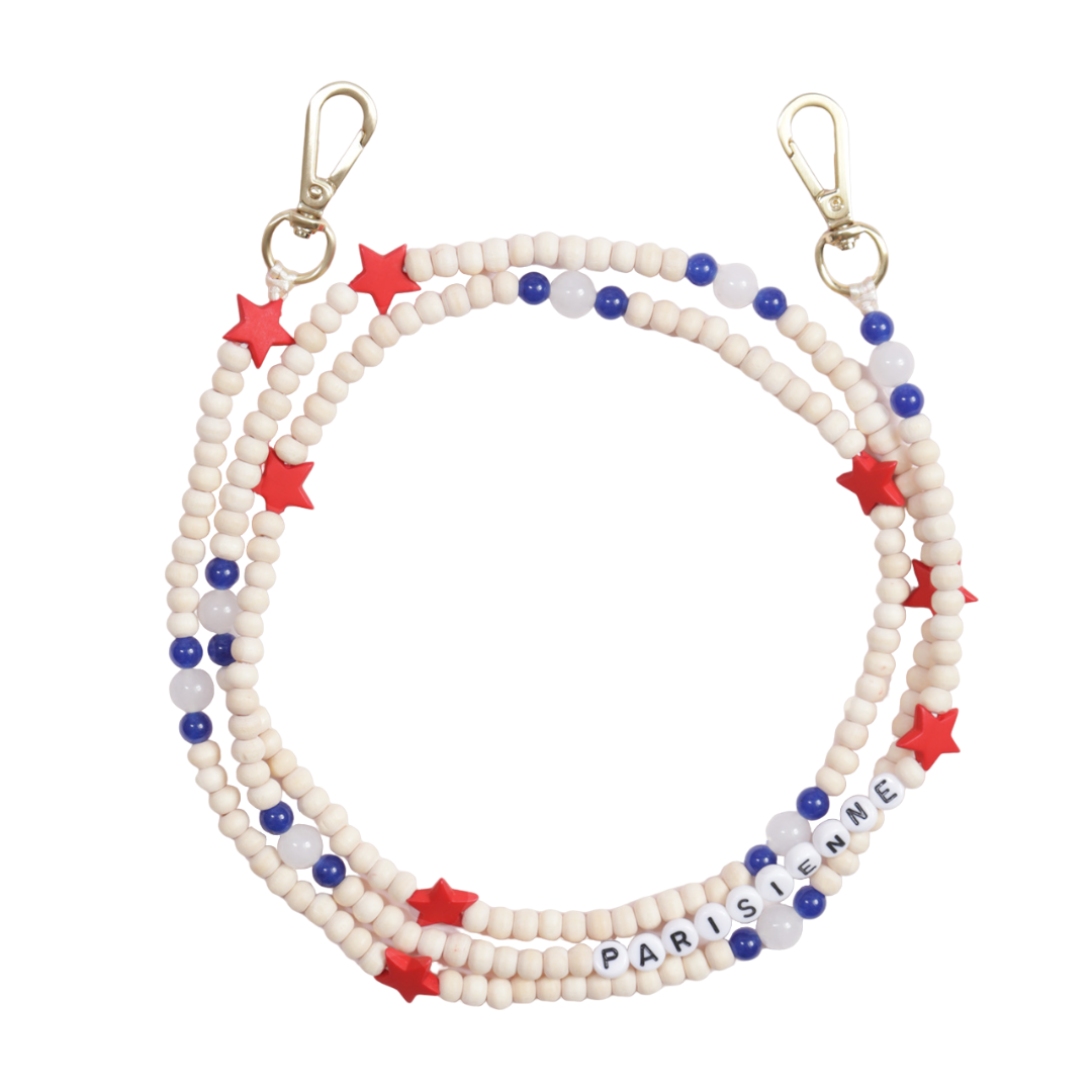 Chaîne de telephone bandouliere en perles de bois