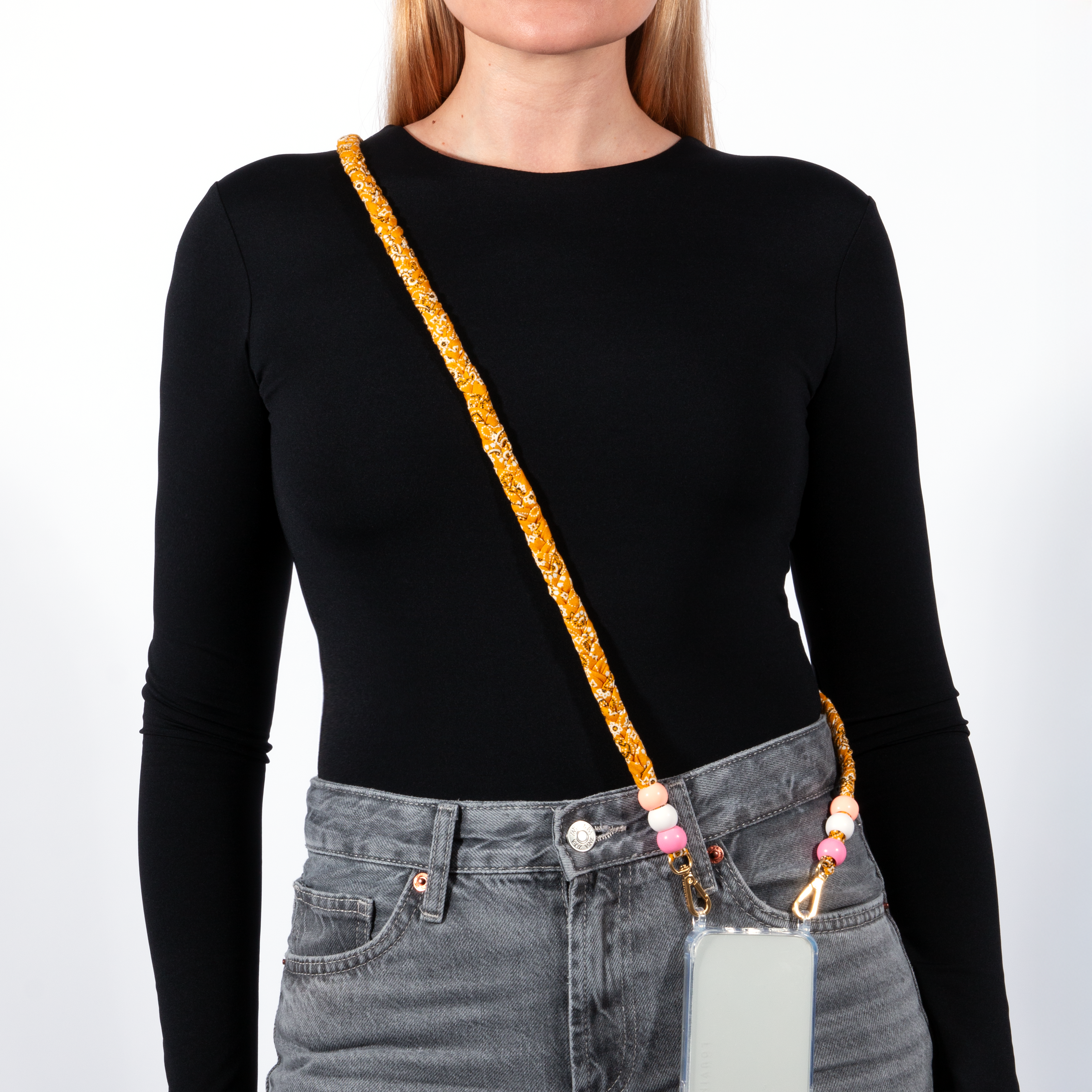cordon pour téléphone avec tissu bandana  jaune  