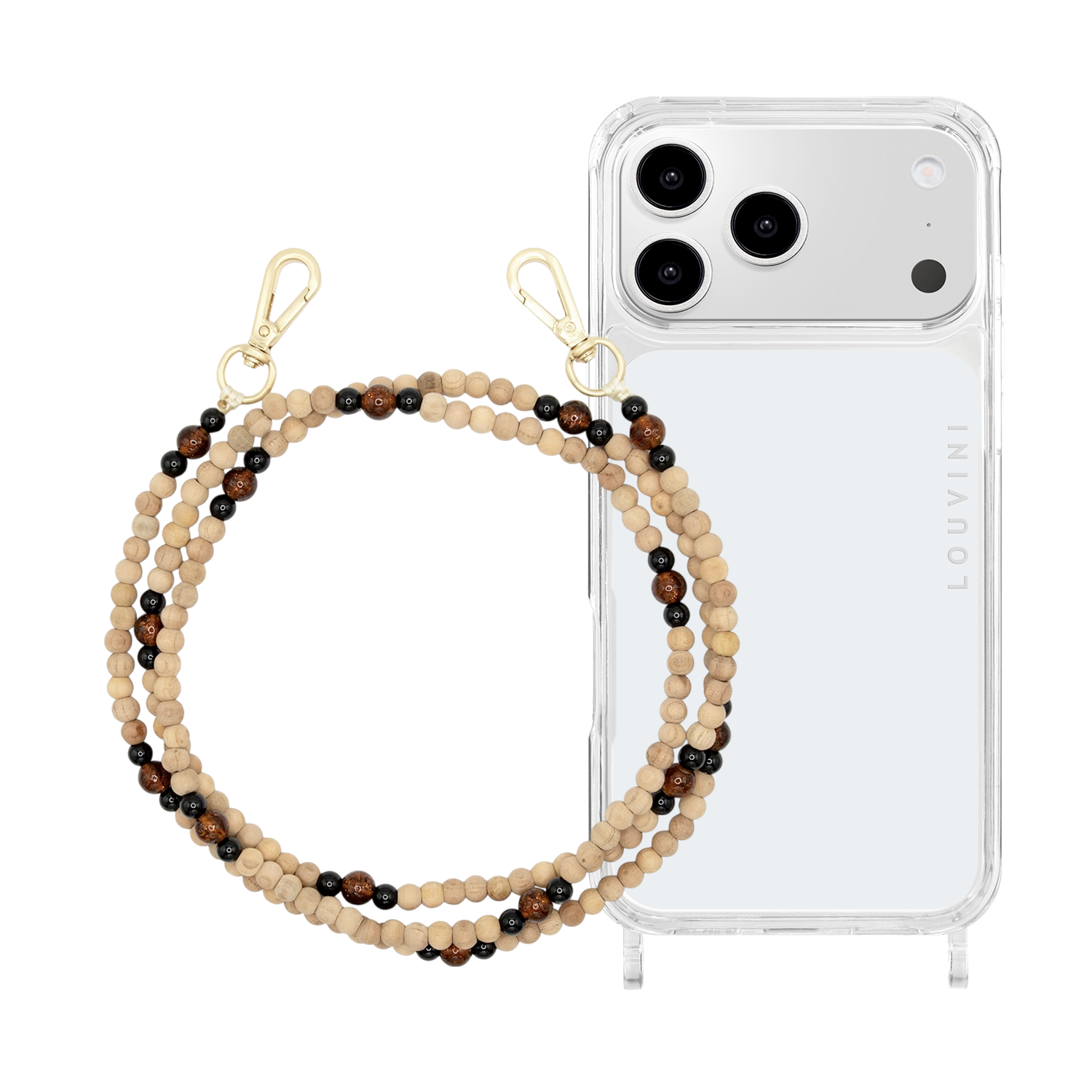 Coque iPhone CHARLIE & bandoulière ARIELLE Noir-Marron Sparkle
