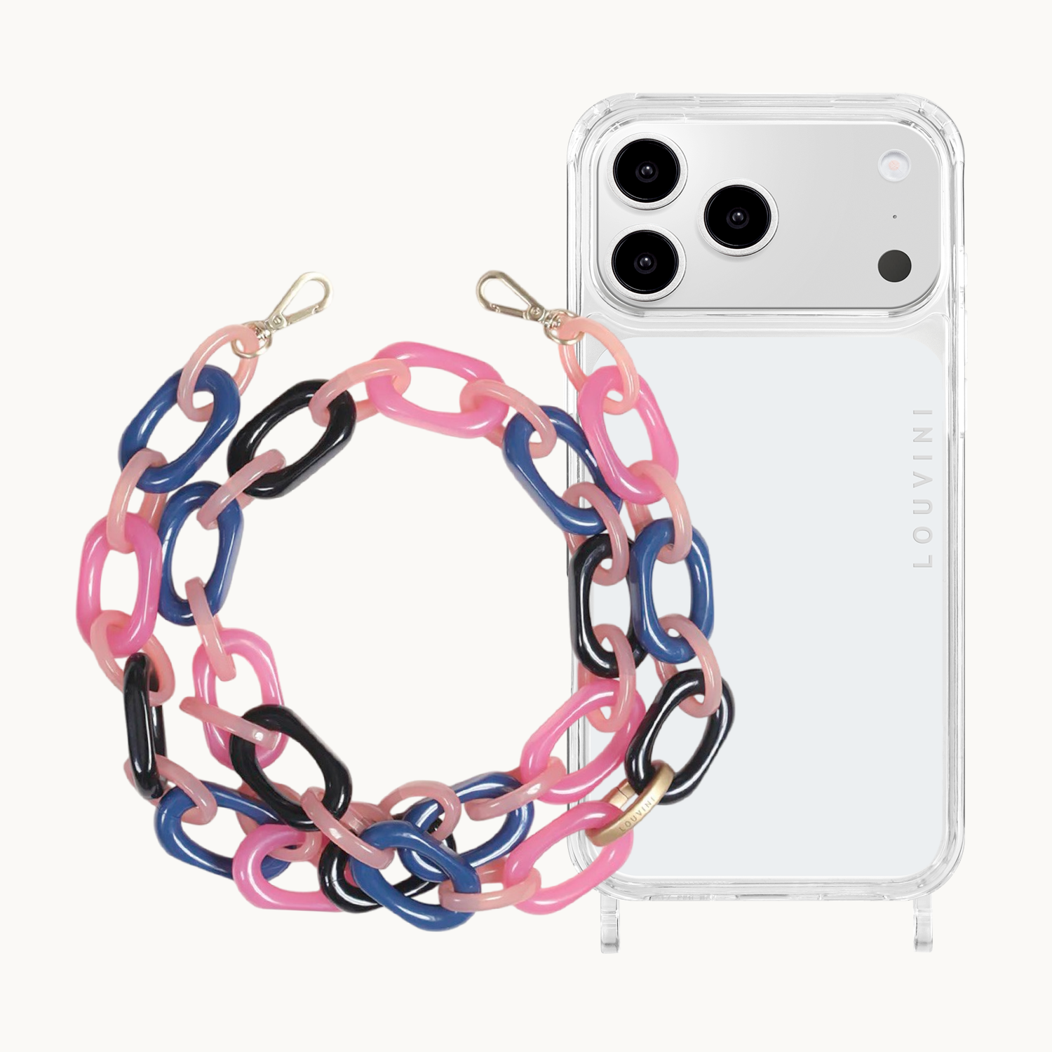 Coque iPhone CHARLIE & chaîne CHIARA Marine-Rose