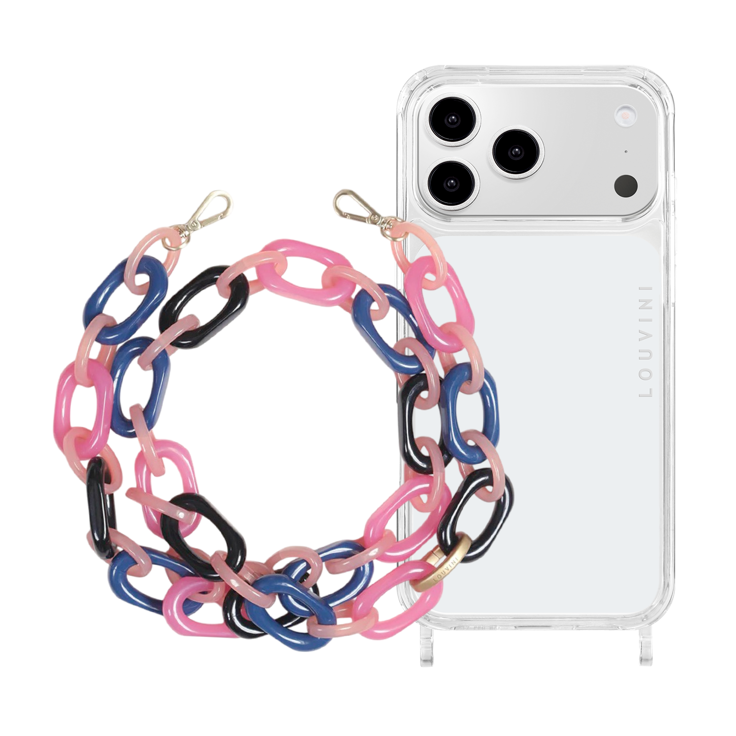 Coque iPhone CHARLIE & chaîne CHIARA Marine-Rose