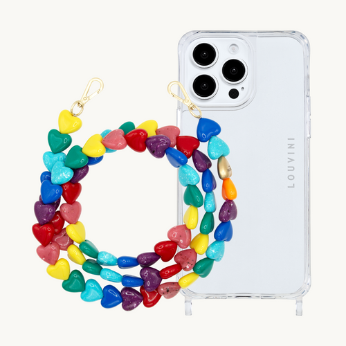 ensemble coque iPhone et chaîne de téléphone en forme de coeur résine