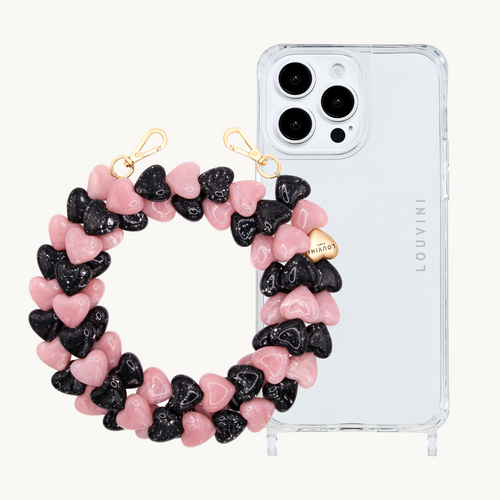 ensemble coque iPhone et chaîne de téléphone en forme de coeur résine
