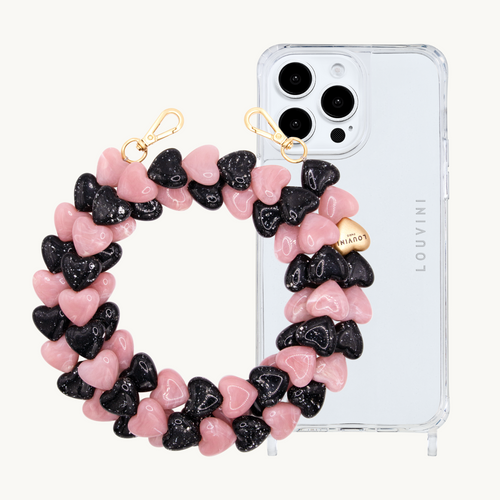 Coque iPhone CHARLIE & chaîne CUORE Noir-Rose