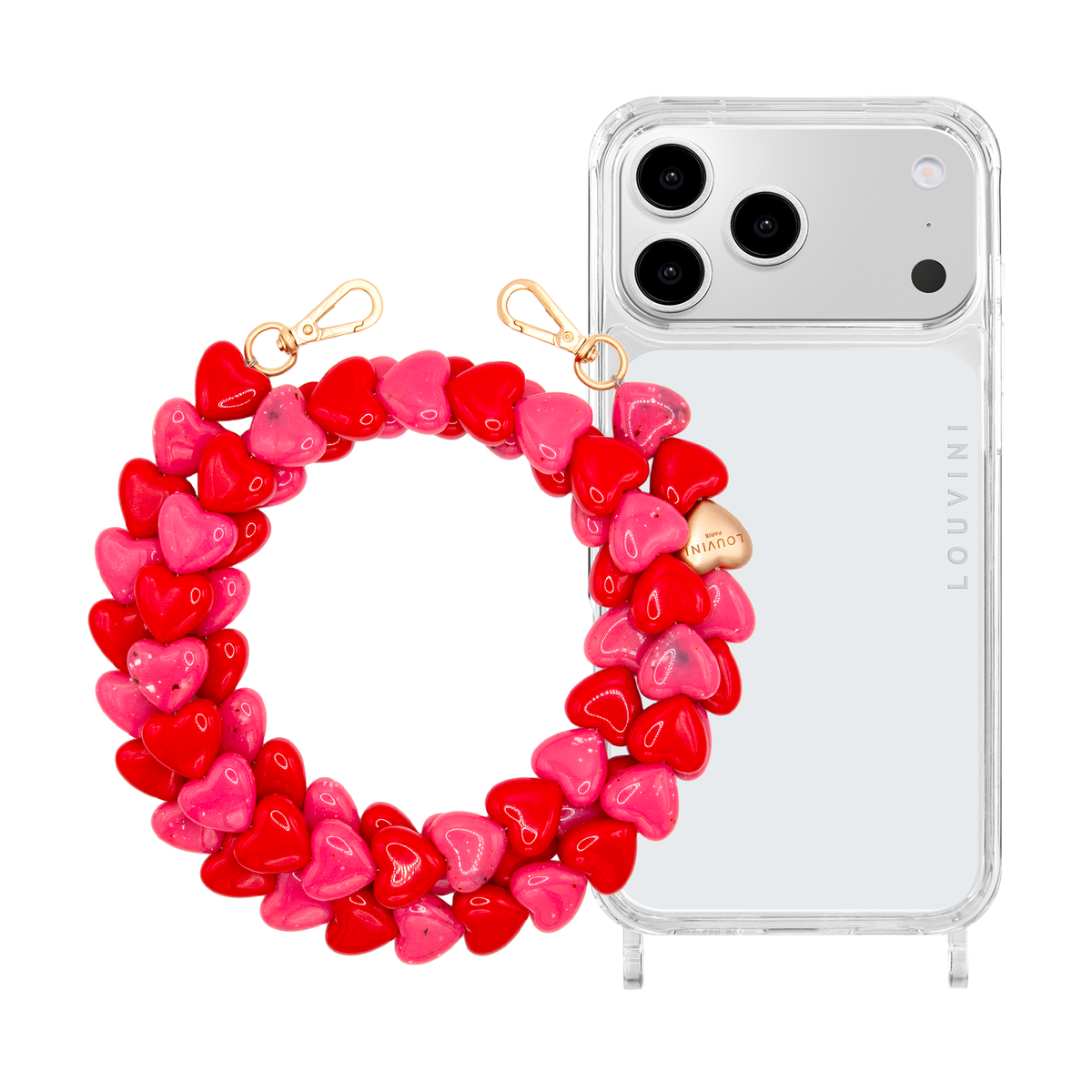 Coque iPhone CHARLIE & chaîne CUORE Rouge-Rose