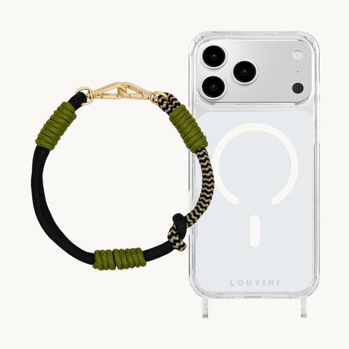 Coque iPhone MagSafe CHARLIE & Bracelet PETIT TESSA Noir-Kaki