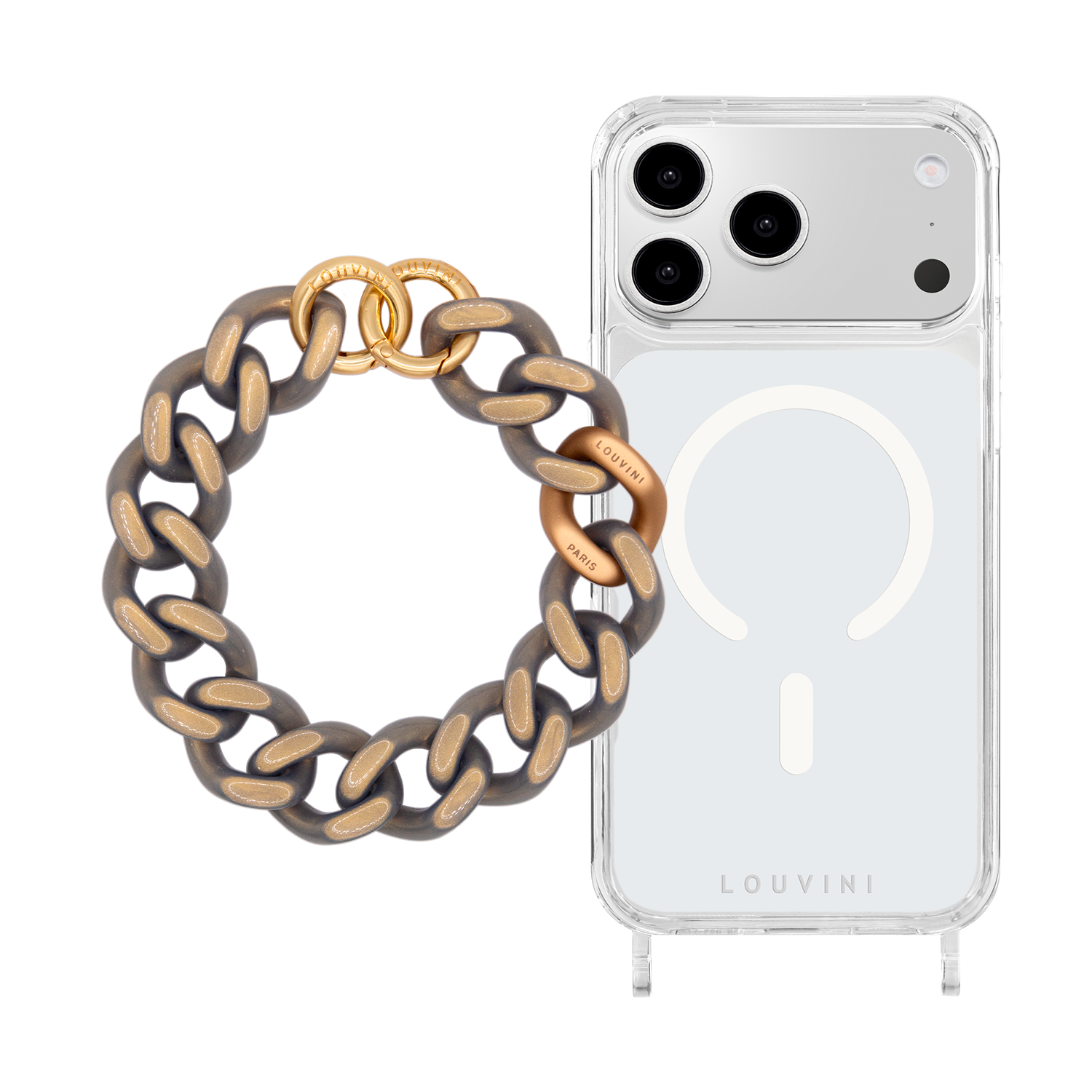 Coque iPhone MagSafe CHARLIE & Bracelet PETIT ZOE Gris-Doré