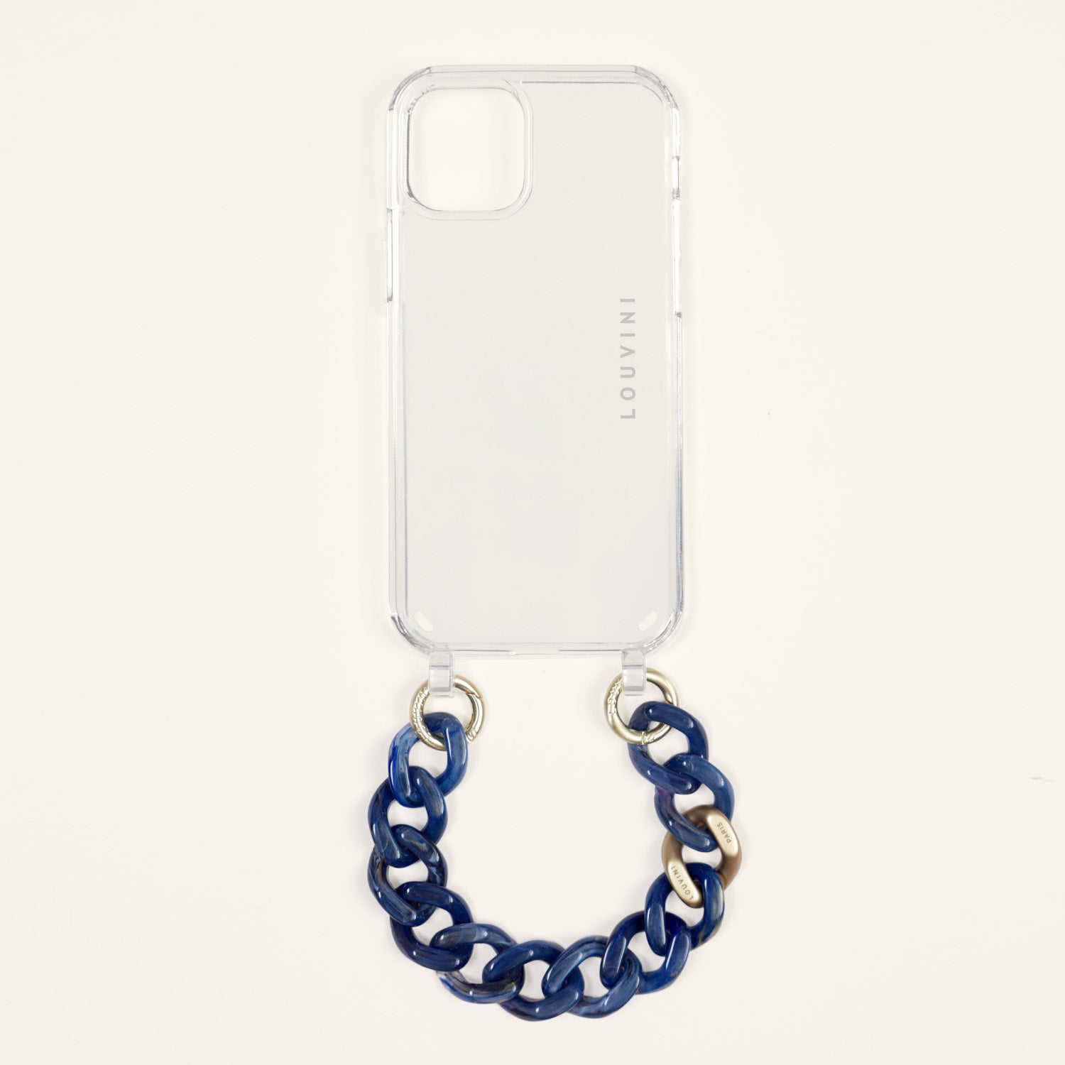 bracelet telephone bleu marine coque transparente iphone 