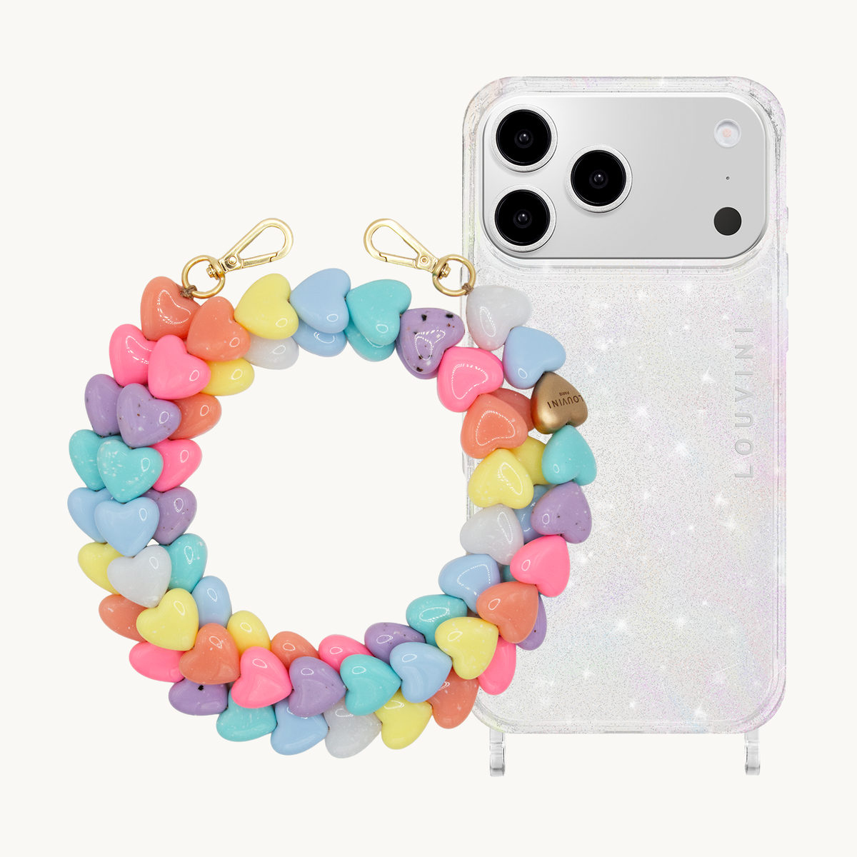 Coque iPhone CHARLIE Sparkle & Chaîne CUORE Pastel