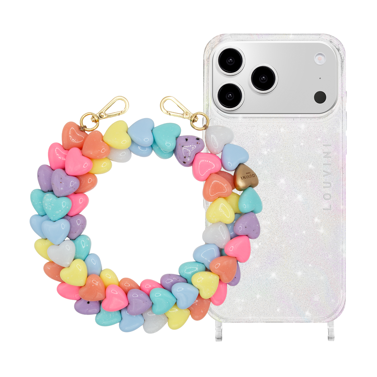 Coque iPhone CHARLIE Sparkle & Chaîne CUORE Pastel