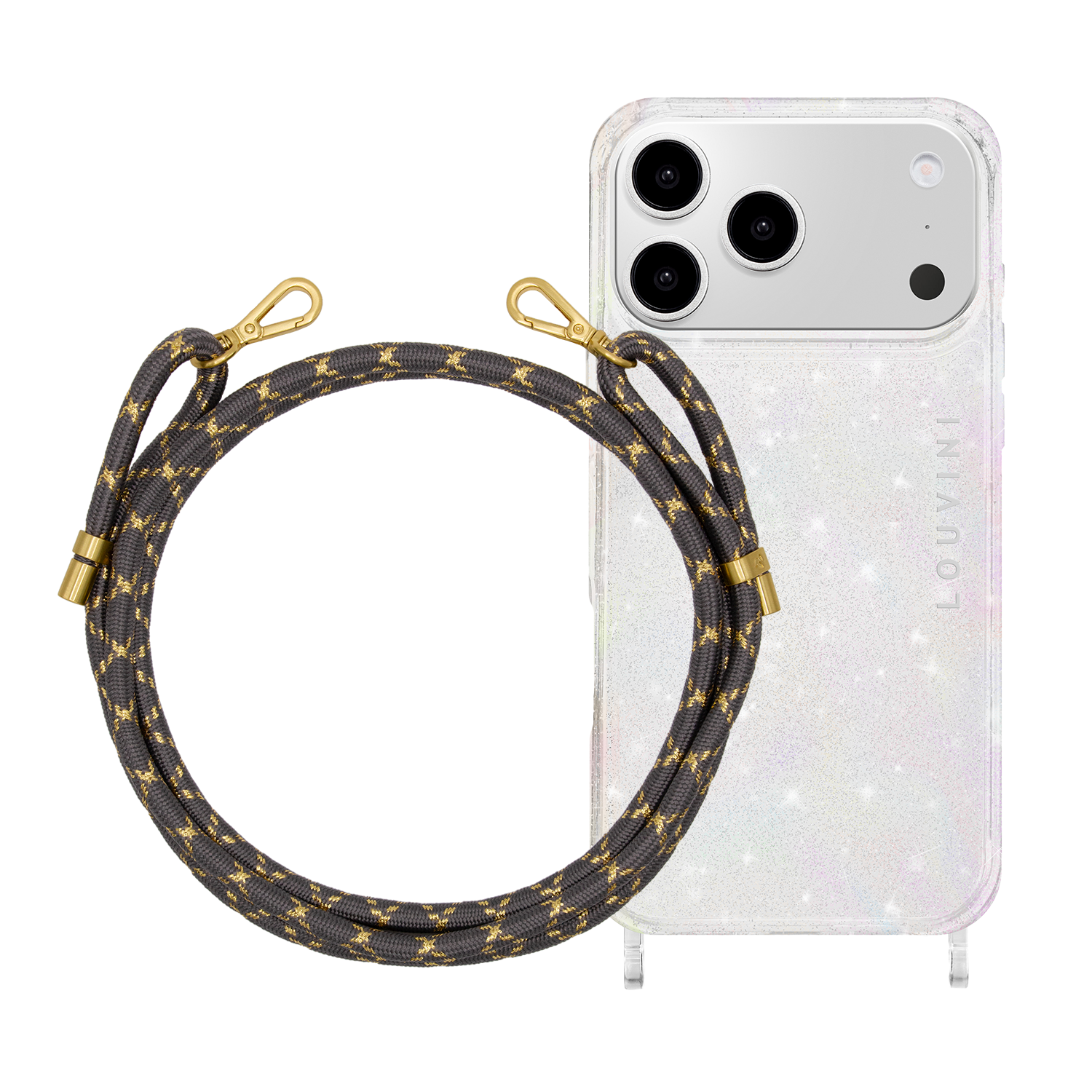 Coque iPhone CHARLIE Sparkle & Cordon TESSA Gris-Doré
