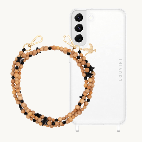 ensemble coque samsung et chaîne de téléphone avec perles en bois