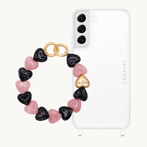 ensemble coque samsung et bracelet de téléphone avec coeurs en résine 