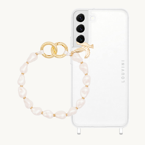 ensemble coque samsung et bracelet de téléphone en pierre ecru