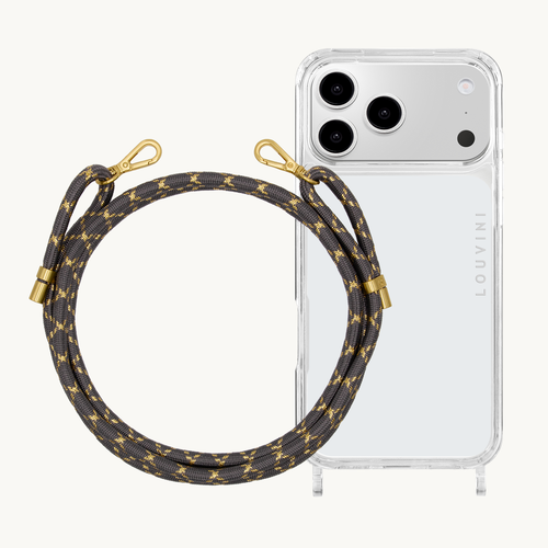 Coque iPhone CHARLIE & cordon TESSA Gris-Doré