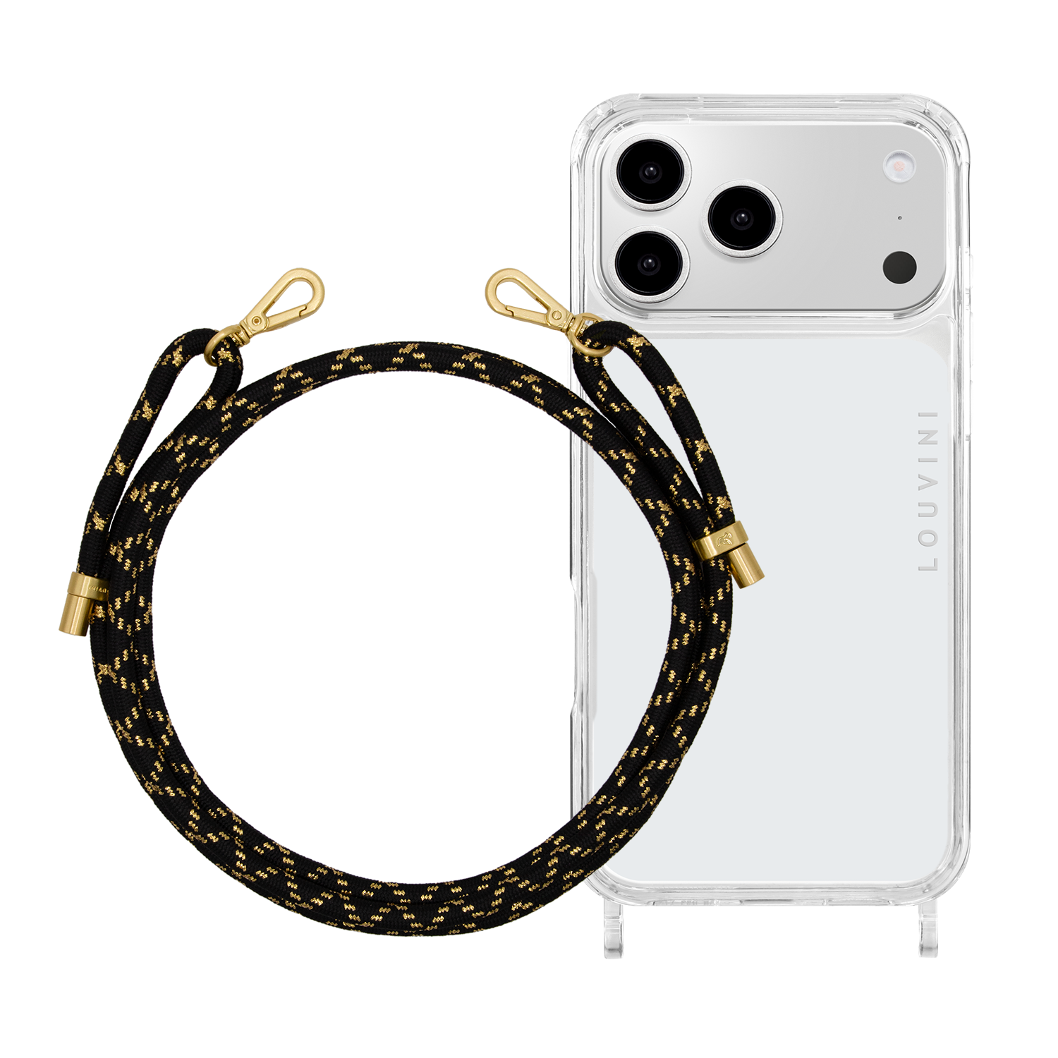 Coque iPhone CHARLIE & cordon TESSA Noir-Doré