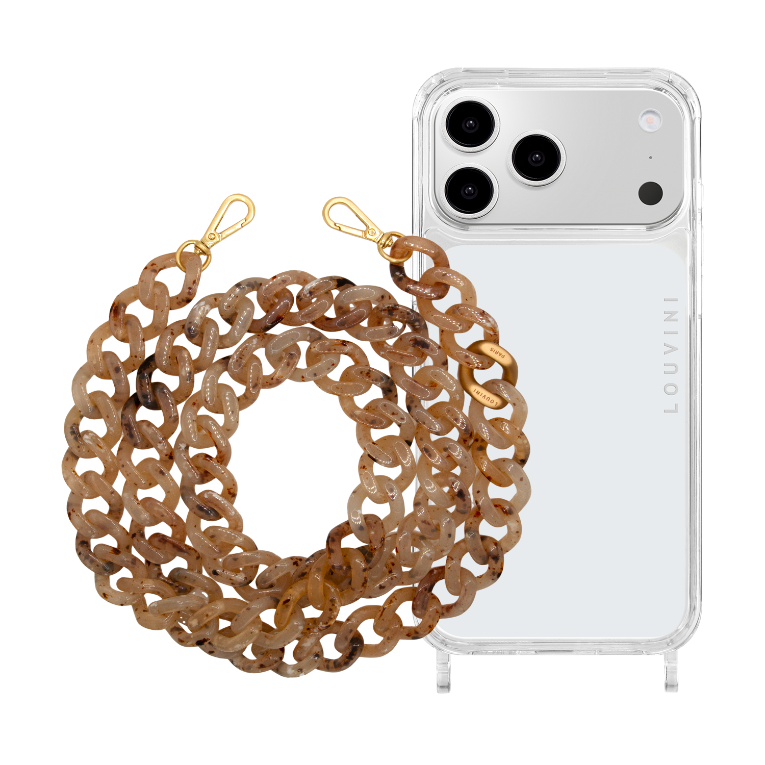 Coque iPhone CHARLIE & Chaîne ZOE Beige-Écaille