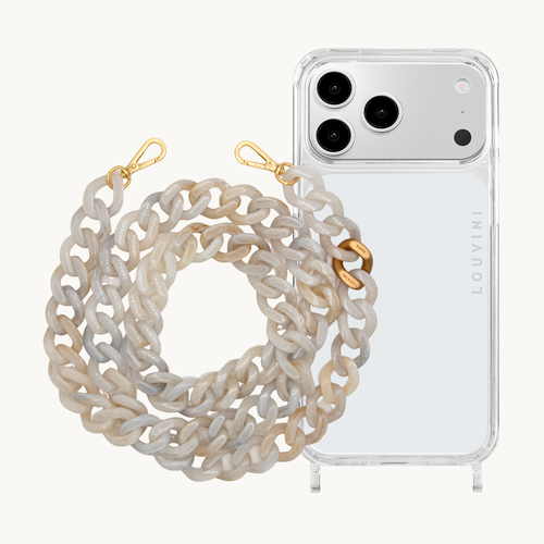 Coque iPhone CHARLIE & chaîne ZOE Blanc Marbré