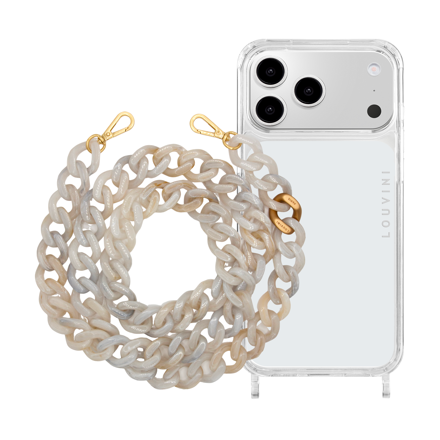 Coque iPhone CHARLIE & chaîne ZOE Blanc Marbré