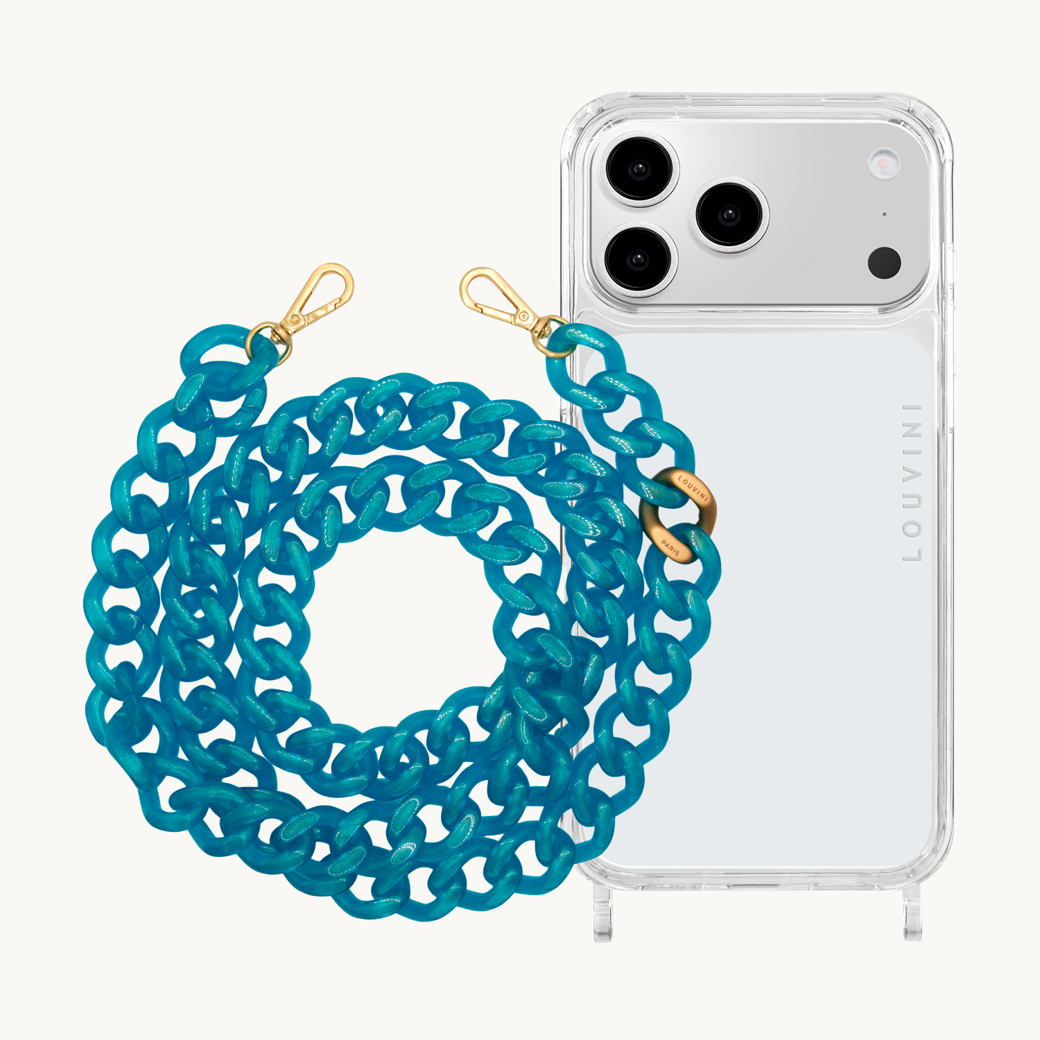 Coque iPhone CHARLIE & chaîne ZOE Bleu-Glacé