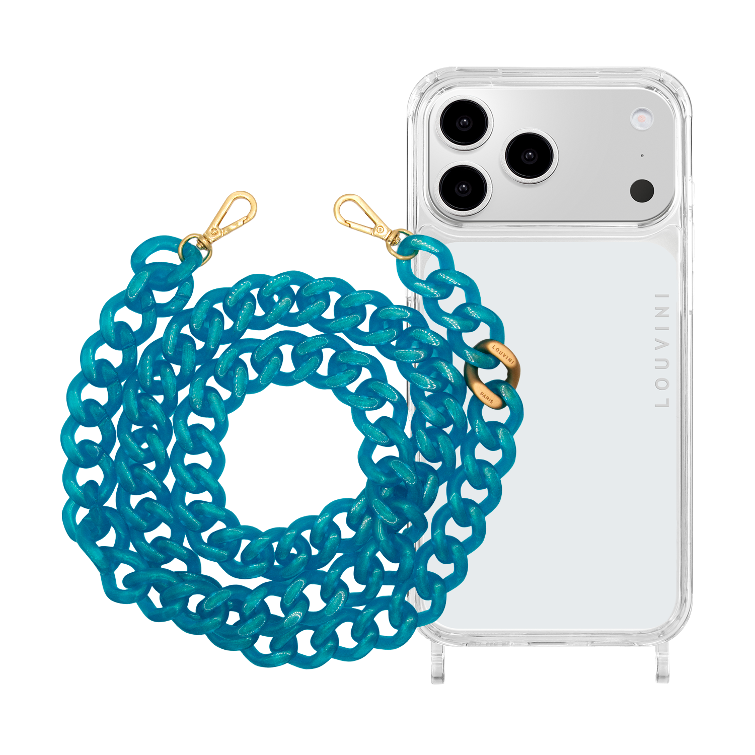 Coque iPhone CHARLIE & chaîne ZOE Bleu-Glacé