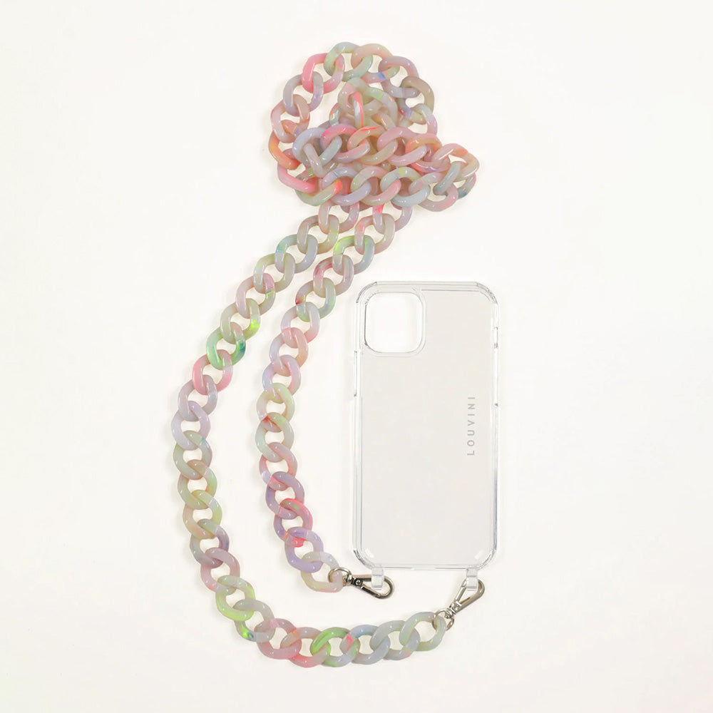 chaine bandouliere telephone fluo maillons coque transparente iphone