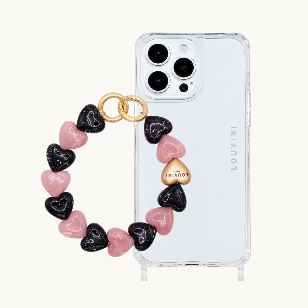 Ensemble coque iPhone transparente avec  bracelet cuore roe noir 