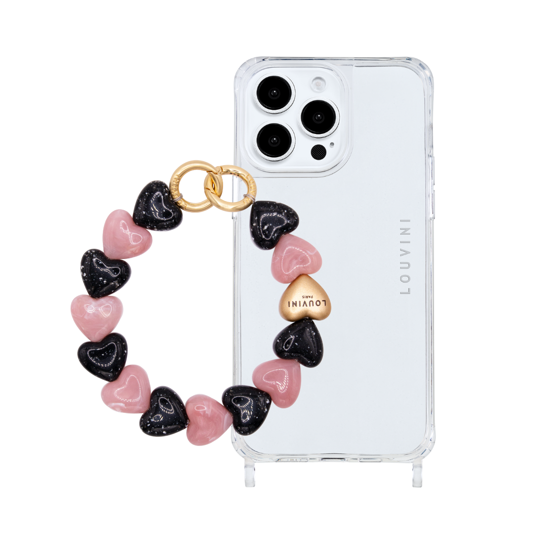 Ensemble coque iPhone transparente avec  bracelet cuore roe noir 