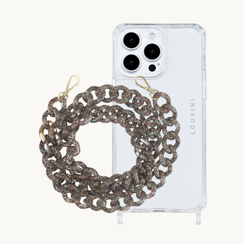 ensemble coque de téléphone transparente et chaîne paillette