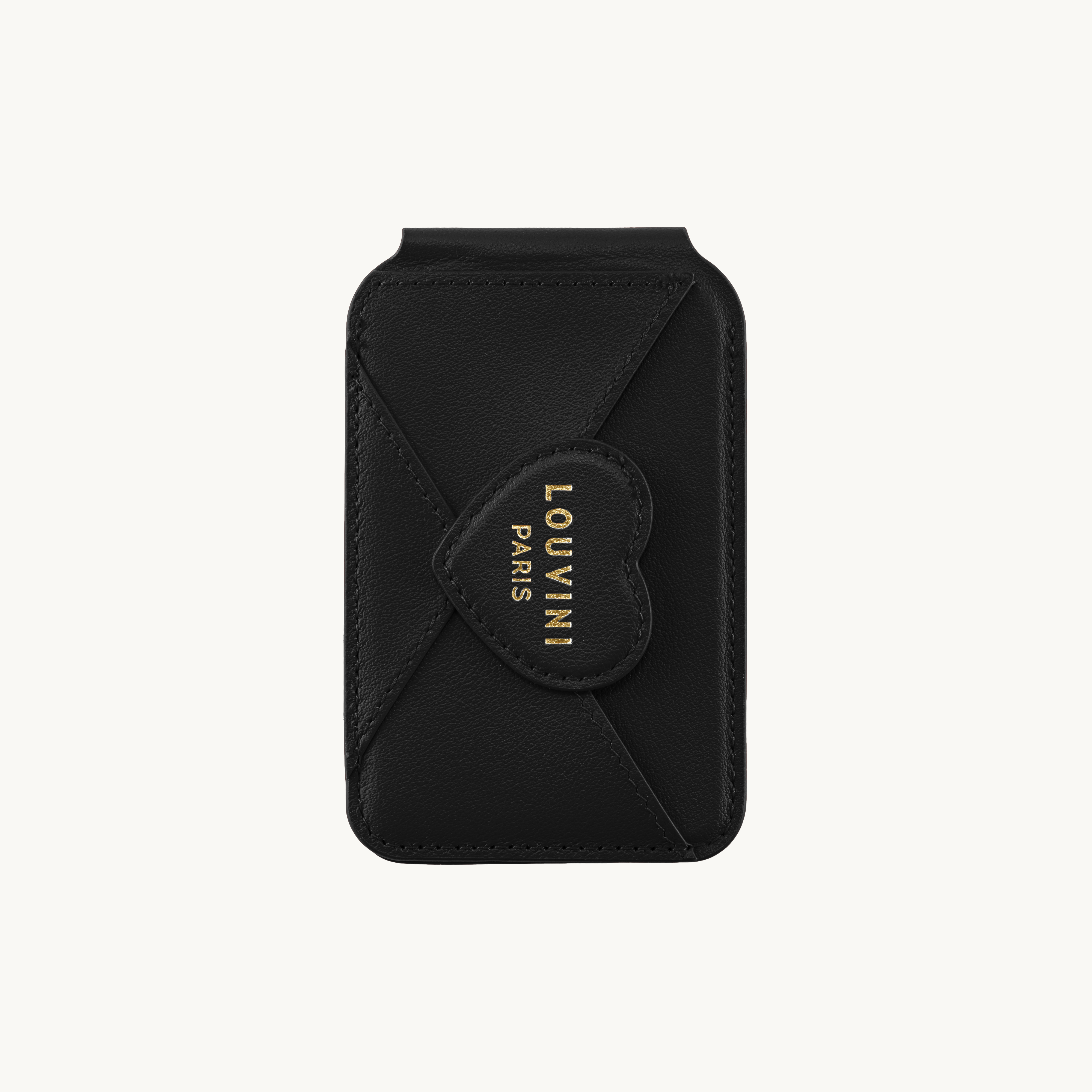 Porte-cartes MagSafe noir pour coque de téléphone avec motif cœur, accessoire pratique et tendance
