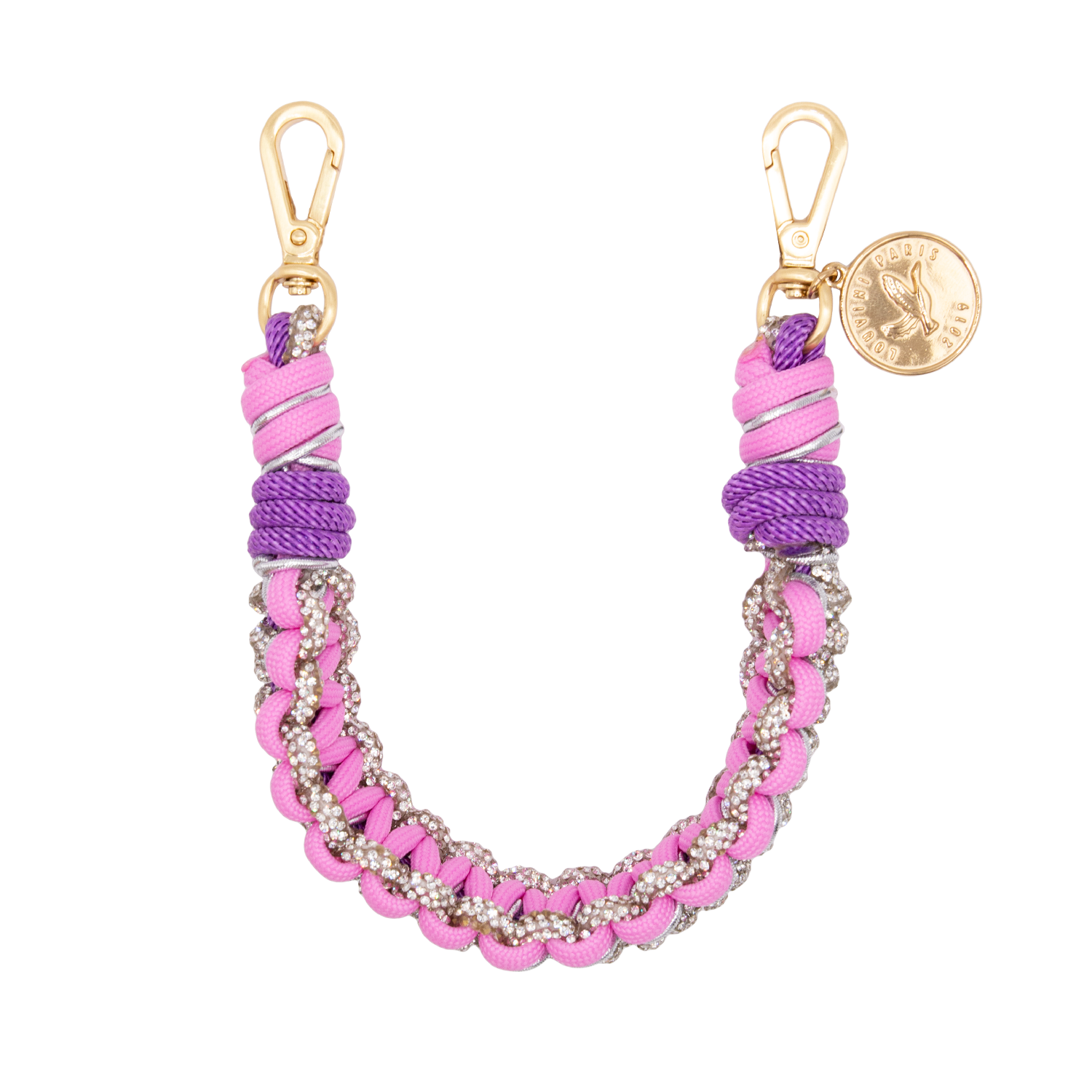 Bracelet de téléphone tressé à strass rose et argenté