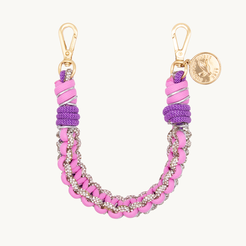 Bracelet de téléphone tressé à strass rose et argenté