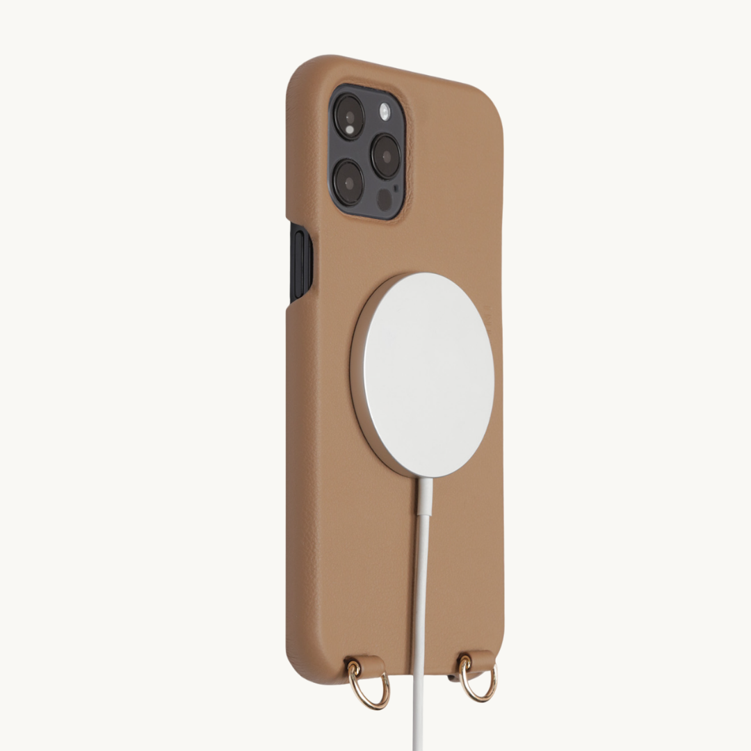 Coque iPhone MagSafe cuir avec anneaux MAX camel